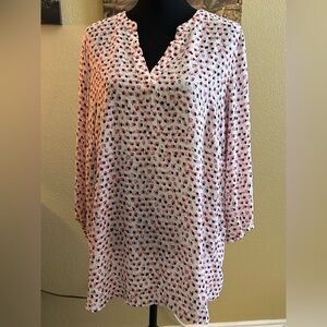 Adrianna Papell White Tunic with Pink and Black Floral Motif